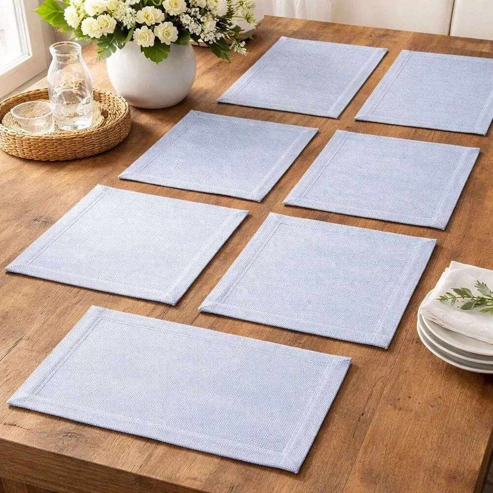 Pier 1 Imports Set Of 7 Placemats Blue 100% Cotton Textured Coastal Farmhouse
